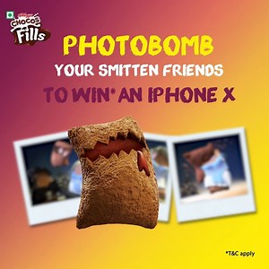 It's a new game of photobombs this V-Day and no picture will be spared! Add some crunch to the chocolaty couples selfies of your friends by photobombing them. Take the #PhotobombWithFills challenge and stand a chance to win an iPhone X!* *T&C Apply:https://bit.ly/2WWN5l1 | Chocos Fills