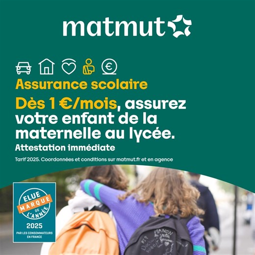 Vous n'avez pas eu le temps de vous en occuper 😉 ? Pas de problème ! Assurance scolaire à partir de 1€ / mois par enfant et une attestation téléchargeable immédiatement, c’est ici ! Infos et conditions 👇 https://devis.matmut.fr/Assurance-scolaire | Matmut