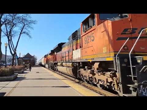BNSF freight train is passing through LaGrange, Illinois.