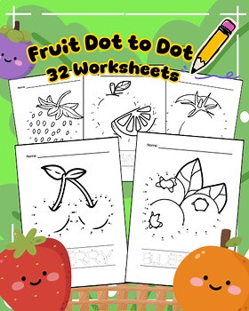 Fruit Dot to Dot Worksheets 32 A4 Pages/Trace Words&coloring/ Preschool
