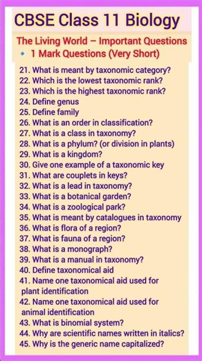 CBSE CLASS 11 BIOLOGY IMPORTANT QUESTIONS ONE MARK