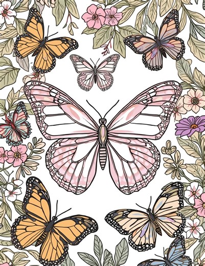 Butterfly Coloring Book PDF, Printable Butterfly Coloring Pages, Relaxing Nature Coloring Book, Adult & Kids Coloring, Instant Download - Etsy