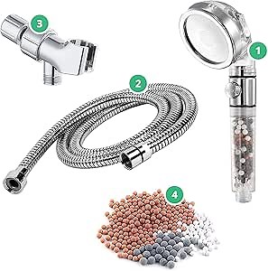 Original StoneStream EcoPower High Pressure Handheld Shower Head with ON OFF switch- 3 Spray Settings with Hose, Wall Adapter and Replacement Beads