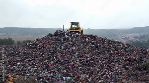 Efficient bulldozer compacting waste at landfill site
