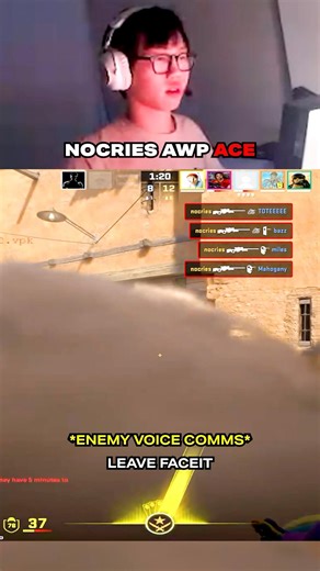 AWP ACE with enemy voice comms 😂 Twitch: nocriesof #cs2 #nocries #faceit #ace