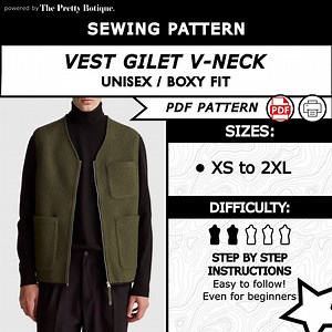 V-neck Gilet Sewing Pattern – Oversized Vest Template (PDF Pattern) - Etsy