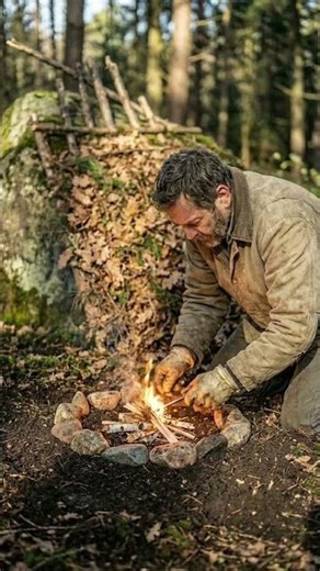 Relaxing Primitive Lean-To Shelter & Fire Pit (ASMR) #bushcraft