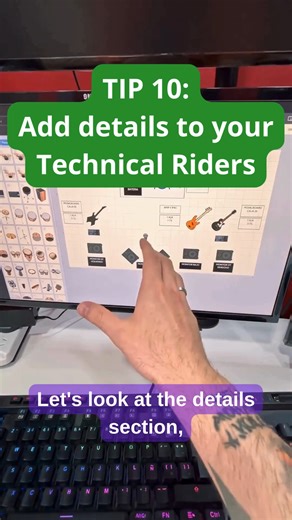 To complete your stage plot and channel list, you often need to add extra information so your technical rider is fully understood. In this tip, we show you how to use the Details section in Ridermaker to include important notes that complement your rider. ✅ Add additional information about monitors and the PA system ✅ Include show and soundcheck times ✅ Add contact details for the band or production team ✅ Use rich text formatting: bold, italics, underline and lists Adding clear details helps av