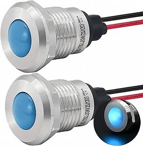 Indicator Light 12mm 0.47" LED Lamp with 140mm/5.5" Wire 12V/24V AC/DC Pilot Lights Waterproof IP67 Stainless Steel Signal Indicator Lamp Panel 2PCS (Blue, 12-24V DC/AC)