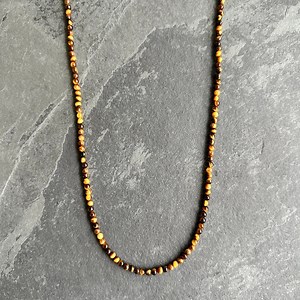 4mm Tiger's Eye Bead Necklace, Men's Necklace, Men's Bead Necklace, Tigers Eye Jewelry, Brown Beaded Necklace, Dainty Gemstone, Gift for Men - Etsy