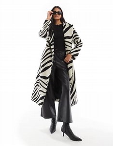 French Connection belted coat in zebra print in mono | ASOS