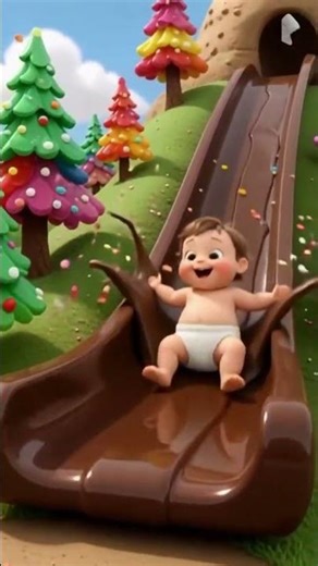 Baby’s Chocolate Slide Adventure! 😍🍫