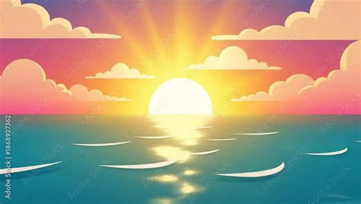Tropical Beach Sunset Cartoon Animation Video Background.