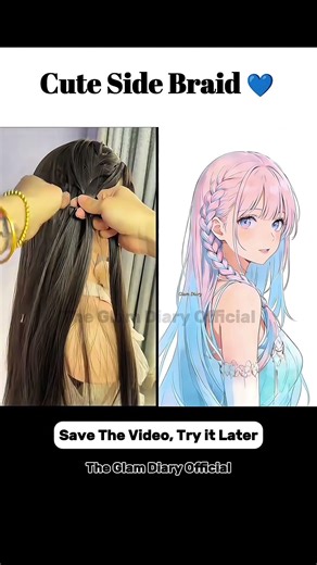 Cute Anime Inspired Side Braid Hairstyle 💙 Easy Tutorial #AnimeHairstyle #SideBraid #CuteHairstyle