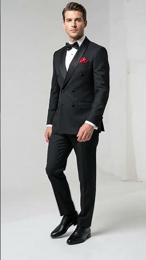 Men’s Black Six Button Double Breasted Tuxedo, 2 Piece Formal Wedding Suit