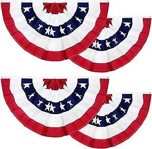 4 Pack 250th Anniversary American Flag Bunting, 4th of July Decorations Pleated Fan 1.5 X 3 Ft Red White Blue Patriotic Decor Outdoor US Semiquincentennial 250th Birthday Independence Day Memorial Day