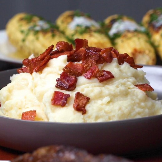 A quick and easy spin on a traditional side dish, these mashed potatoes are made with pure maple syrup and topped with crispy bacon bits to make for an irresistible sweet and savory combination! | Tasty