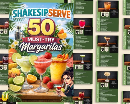 50 Margarita Recipes Recipe Book | Margarita Cocktail Guide | Easy Margaritas for Home Bartenders | Printable Cocktail Recipe Book