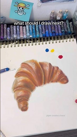 Drawing a croissant with ONLY red, blue & yellow 🥐 #oilpastel #artprocess #drawing #croissant