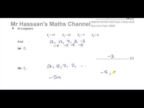 IGCSE (CAIE) 0580/02/SP/25 SP(a) Paper 2, Q9, Number Patterns & Sequences, Linear, nth term