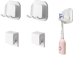 Toothbrush Holder Toothpaste Clip and Shelf Organizer Mess-Free Installation - Space-Saving Bathroom Essential - 2 Sets