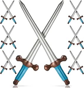 Outus 24 Pcs Inflatable Swords Blow up Swords Prince Party Favors for Theme Birthday Swimming Pool Viking Party Decorations Cosplay Halloween Costume Accessories Stage Props, 24 Inch (Blue)