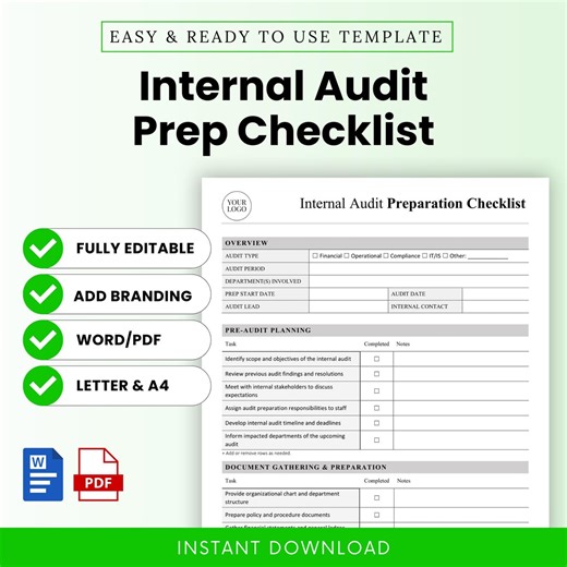 Internal Audit Prep Checklist Template – Word & PDF, A4   US Letter - Etsy