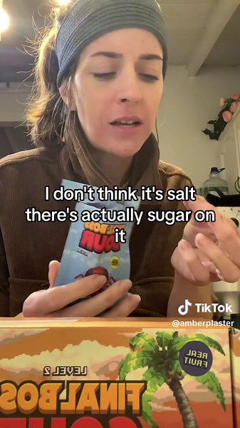 Blind snack taste test: At least it’s real fruit? bc the “sour blueberry” tasted more salty than sour at times… But i cant stop eating them? Its callled “final boss sour” and the packaging is top shelf. #notsponsored ✨