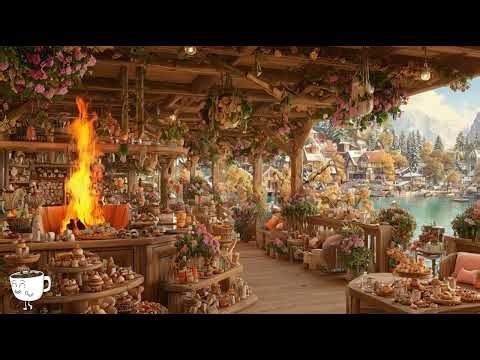 4K Spring Coffee Shop Ambience with Jazz Relaxing Music