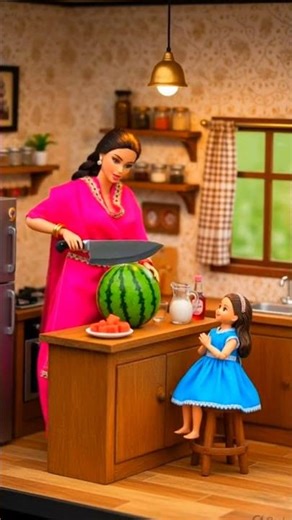 Mini Doll ki Mehnat: Khet se Tarbuj aur Mohabbat ka Sharbat! 🍉🏠#minidoll #villagelife #aiart