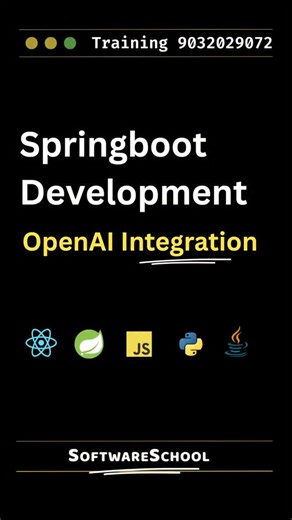 SoftwareSchool Coding Tutorials on Instagram: "🤖 Java Spring Boot + OpenAI Integration ✅ API key secure ga backend lo ✅ Service layer lo OpenAI call ✅ DTO request/response ✅ Proper error handling 🔥 Real projects lo AI add cheyyadam easy 🚀 Follow @softwareschool 💬 Comment “OPENAI” for flow + sample structure"