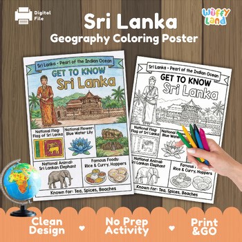 Sri Lanka Country Study Geography Coloring Page Worksheet Activity | Asia