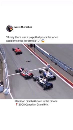 Worst Formula 1 Crashes on Instagram: "I mean… this one it was kind of funny 😅👇 This was quite an incident, as the crash was intense and took both cars out of the race. Lewis Hamilton entered his pit box before anyone else and, hence, wanted to get out and take the lead. However, BMW, Sauber, and Ferrari did a better job and let both Kimi Raikkonen and Robert Kubica out early. Both Raikkonen and Kubica were side by side in the pitlane and tried to get out before each other. However, they event