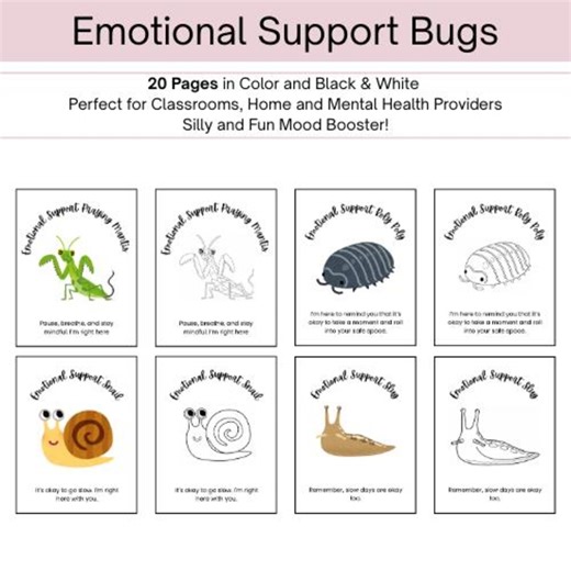Emotional Support Bugs Coloring Pages | Mood Booster | Motivational | Morning Work | Teacher Counselor Worksheet | SEL Activity - Etsy