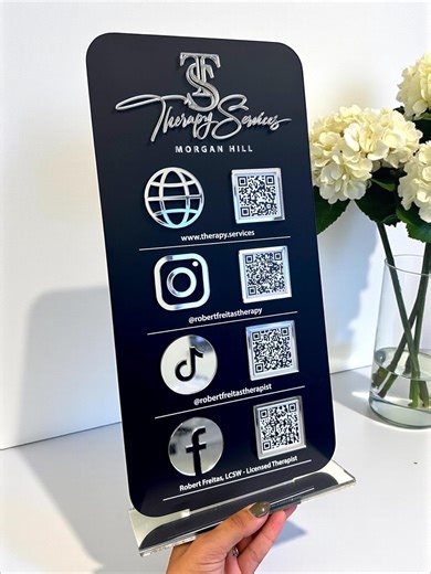 Custom 3D Acrylic QR Code Social Media Sign, Scan to Follow, Review & Connect, Acrylic Counter Sign for Small Business, Pay QR Code Sign - Etsy