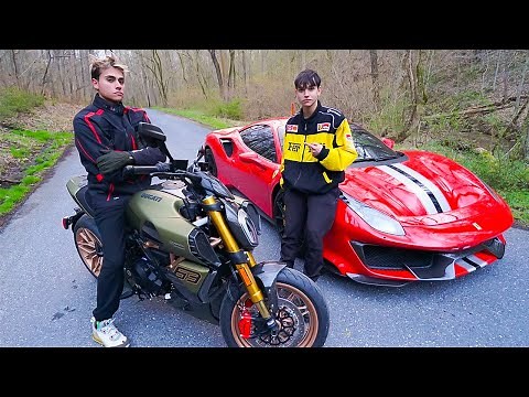 WE RACED! (Lamborghini Ducati Bike vs Ferrari 488 Pista)