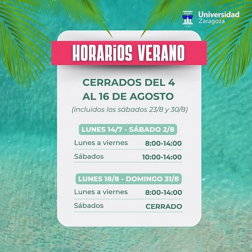 Horarios de verano en Unizar