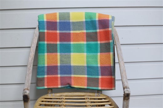 WOOL BLANKET | Rainbow Plaid Vintage Blanket | 59" X 87.9" | 150cm X 205cm - Etsy
