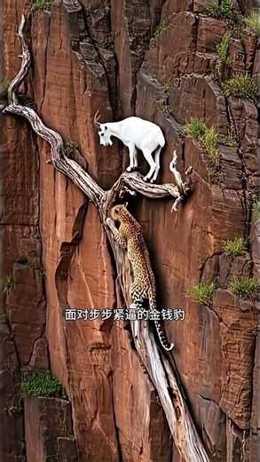 金钱豹捕猎岩羊