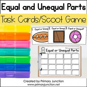 Equal and Unequal Parts Fractions Scoot Game Task Cards Math Write the Room