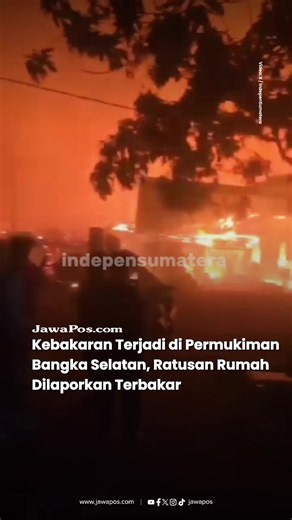Kebakaran melanda permukiman warga di Dusun Serdang, Desa Jelutung 2, Kecamatan Simpang Rimba, Kabupaten Bangka Selatan, Kepulauan Bangka Belitung, Sabtu malam (10/10/2026). Petugas gabungan dari pemadam kebakaran, BPBD, TNI, dan Polri dikerahkan untuk menangani kebakaran tersebut. Berdasarkan laporan awal, sekitar 200–300 rumah dilaporkan terbakar. Namun, jumlah pasti rumah terdampak masih menunggu pendataan resmi. Hingga laporan ini disusun, penyebab kebakaran belum diketahui. Prioritas penang