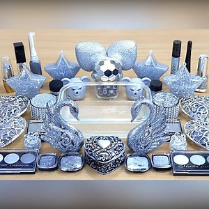 SILVER SLIME Mixing makeup and glitter into Clear Slime Satisfying Slime Videos | Satisfying Slime