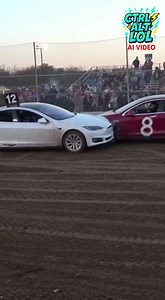 Electric Demolition Derby Erupts in Flames After Tesla Battery Packs Rupture on Impact Reno, Nevada What began as a high-energy showcase of electric-vehicle carnage turned into a dangerous spectacle when two Teslas collided hard enough to trigger a violent battery fire — a moment captured in shocking arena footage. The video opens on a dirt-filled demolition derby arena, where electric vehicles smash and slide across the track with the distinctive high-pitched whine of EV motors. Dust clouds ris