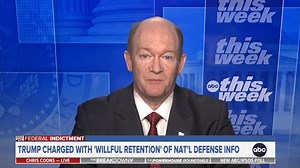 Delaware Sen. Chris Coons on This Week said he thinks former Pres. Donald Trump's federal indictment over handling of classified records creates electoral trouble for the GOP in 2024. “I think the challenges here are for Republicans to explain to the American people why they are confident President Trump should be reelected, given his casual even callous mishandling of critical national security documents.” https://trib.al/3WygdlB | This Week