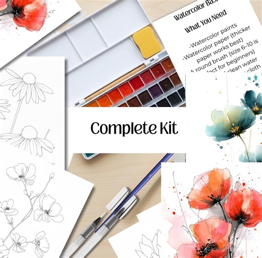 Relaxing Watercolor Painting Kit for Adults Floral Practice Pages With Paint Brushes and Paper Beginner Friendly Art Activity - Etsy