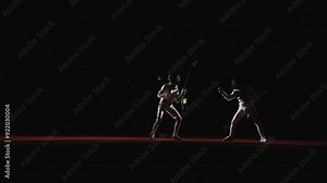 Athletic Ladies Fencing On Fencing Track, Professional Sportswoman Moving To Win
