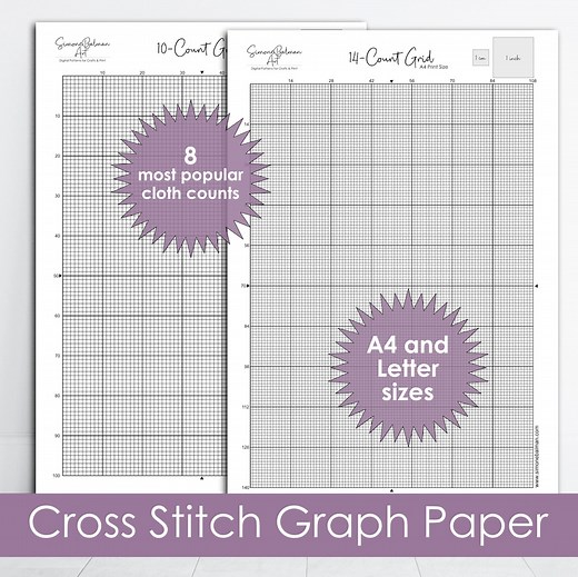 Printable Cross Stitch Graph Paper, Graph Paper for Cross Stitch 10, 11, 12, 13, 14, 16, 18 and 22 Count Pdfs, Graph Paper A4 & Letter Size - Etsy