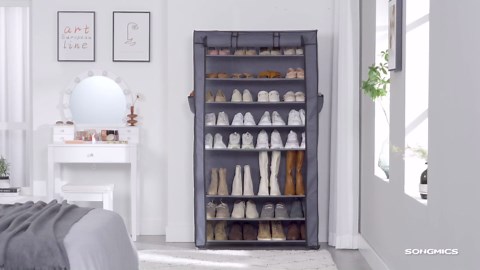 SONGMICS 10-Tier Shoe Rack, Shoe Storage Cabinet with Dustproof Cover, Free-Standing Shoe Storage Organizer for Closet, Entryway, Hold 40-50 Pairs of Shoes, for Sneakers, High Heels, Gray URXJ36G
