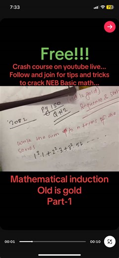 Most imp question of sequence and series (Mathematical Induction) to crack NEB Board Exam… Join ongoing live class for free…. #mathematics #nebmath #grade12 #basicmath #boardexam