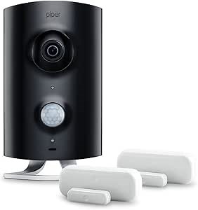 Piper nv All-in-One Home Security Bundle with Video Monitoring Camera and two Door/Window Sensors, Black